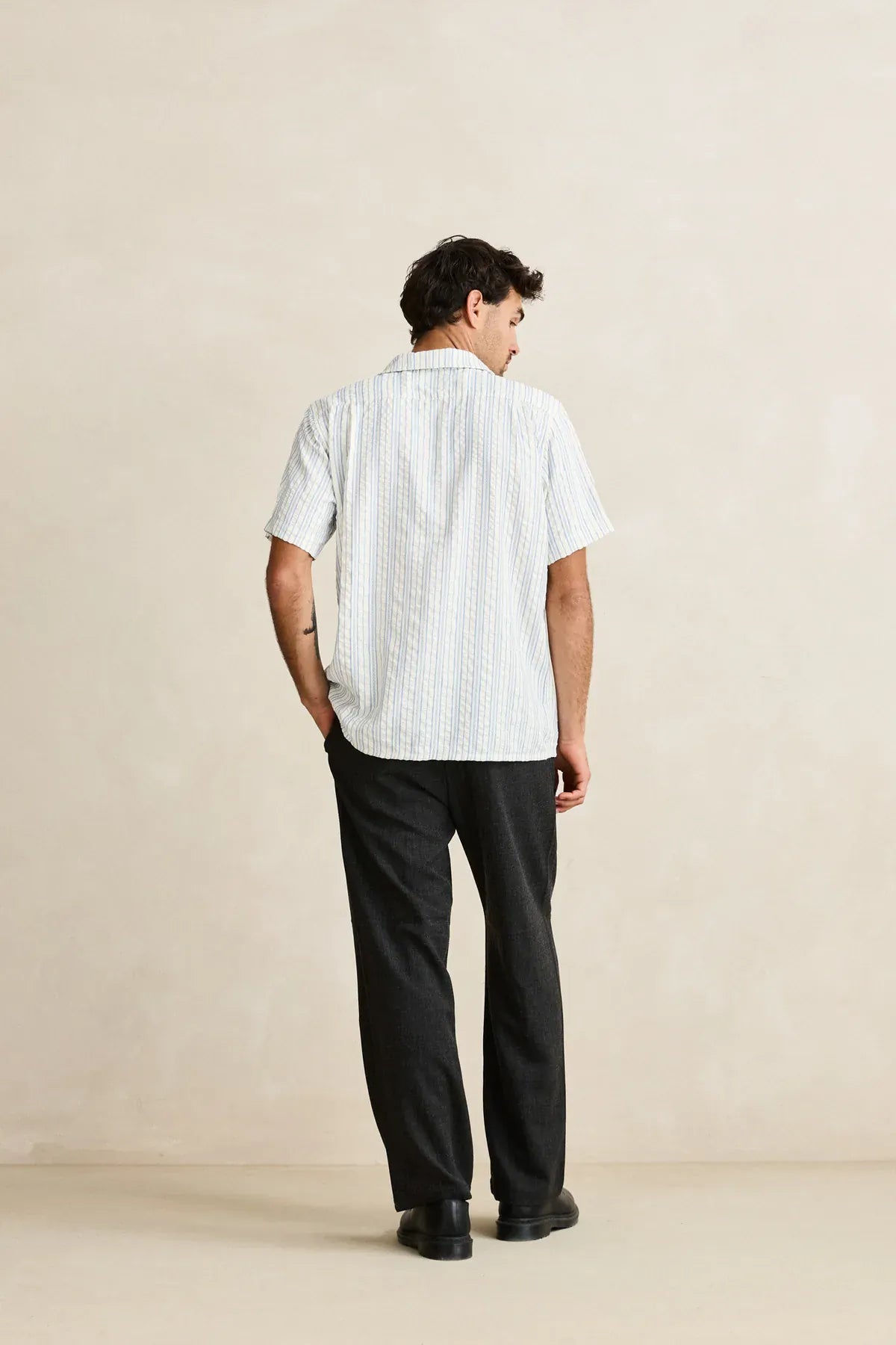 Rhythm Mens Rhythm Novelty Stripe SS Shirt - White Rhythm Novelty Stripe SS Shirt - White Splash Swimwear Mens Shirt