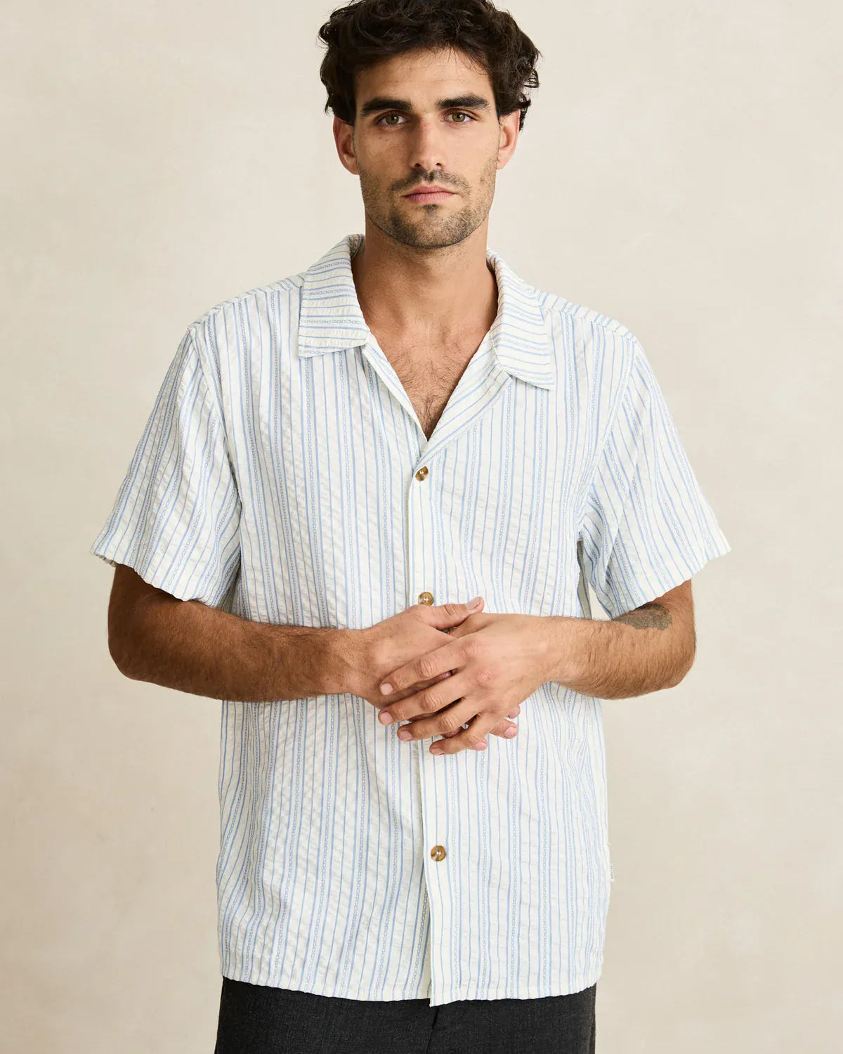 Rhythm Mens Rhythm Novelty Stripe SS Shirt - White Rhythm Novelty Stripe SS Shirt - White Splash Swimwear Mens Shirt