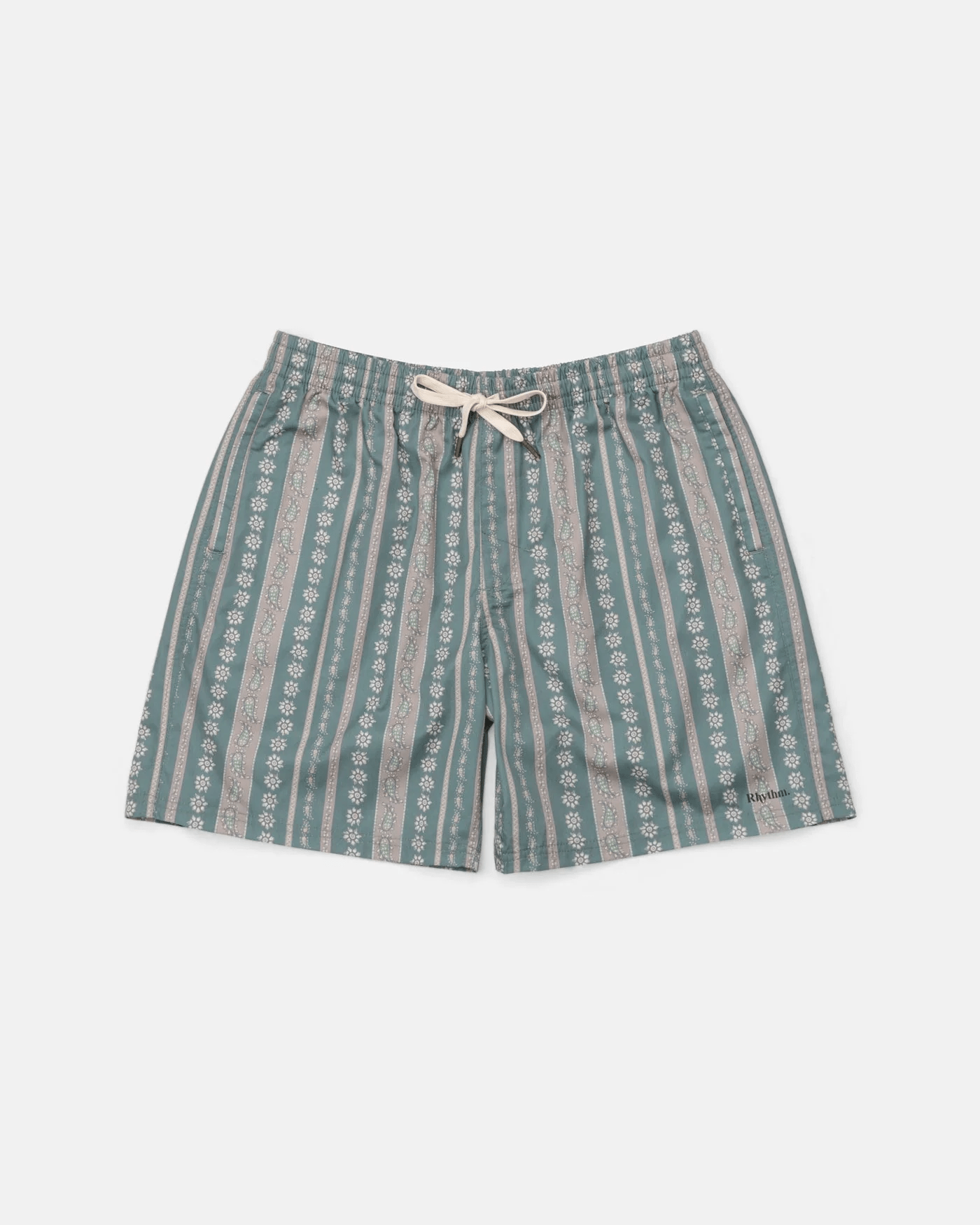 Rhythm Mens Rhythm Paisley Stripe Beach Short - Olive Rhythm Paisley Stripe Beach Short - Olive Splash Swimwear Mens