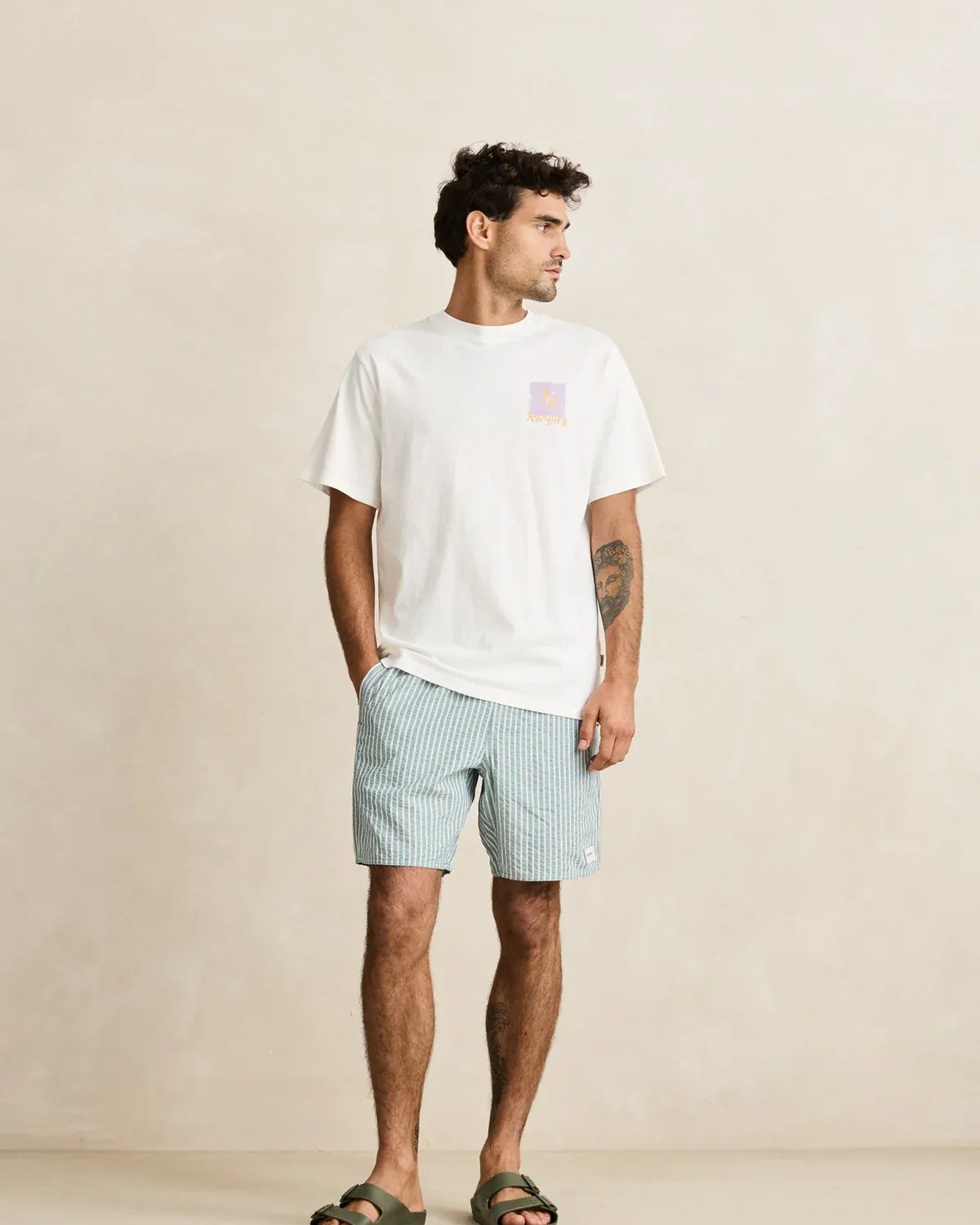 Rhythm Mens Rhythm Seersucker Stripe Jam - Pine Rhythm Seersucker Stripe Jam - Pine Splash Swimwear Mens Shorts