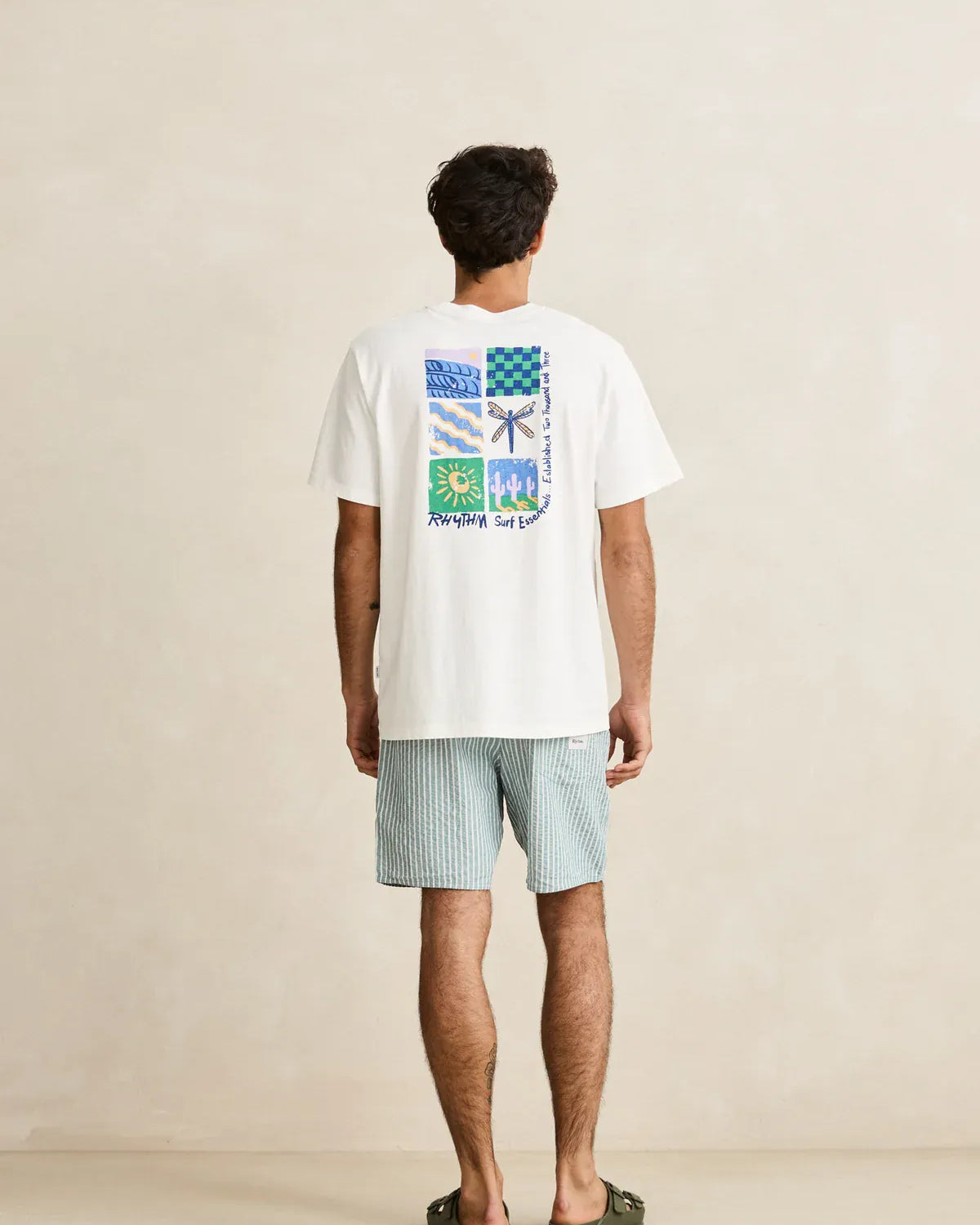 Rhythm Mens Rhythm Seersucker Stripe Jam - Pine Rhythm Seersucker Stripe Jam - Pine Splash Swimwear Mens Shorts