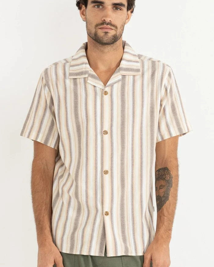 Rhythm Mens Rhythm Vacation Stripe SS Shirt - Tobacco Rhythm Vacation Stripe SS Shirt - Tobacco Splash Swimwear Mens