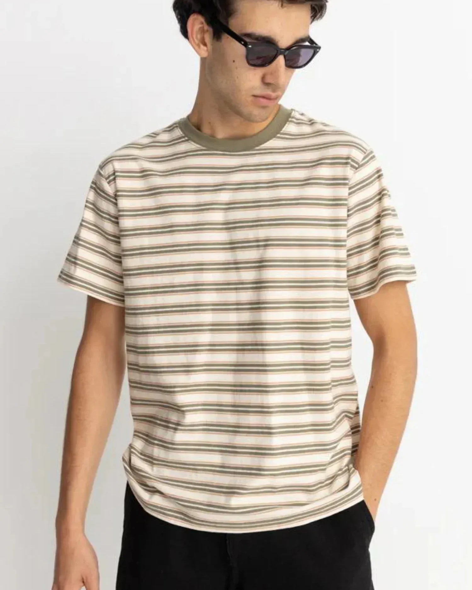 Rhythm Mens Rhythm Vintage Stripe SS T-Shirt - Natural Rhythm Vintage Stripe SS T-Shirt - Natural Splash Swimwear Mens
