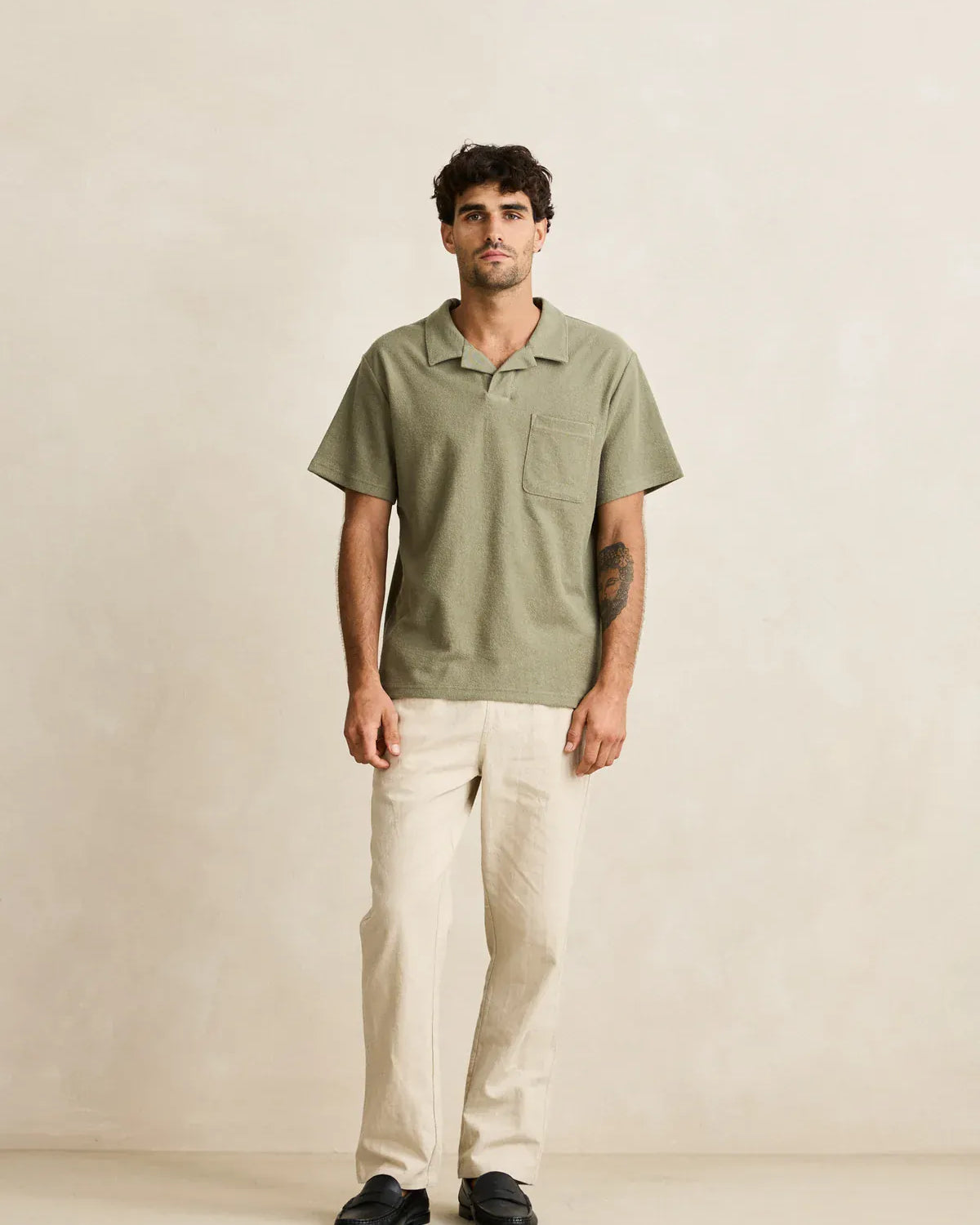 Rhythm Mens Rhythm Vintage Terry Polo - Sage Rhythm Vintage Terry Polo - Sage Splash Swimwear Mens Clothing