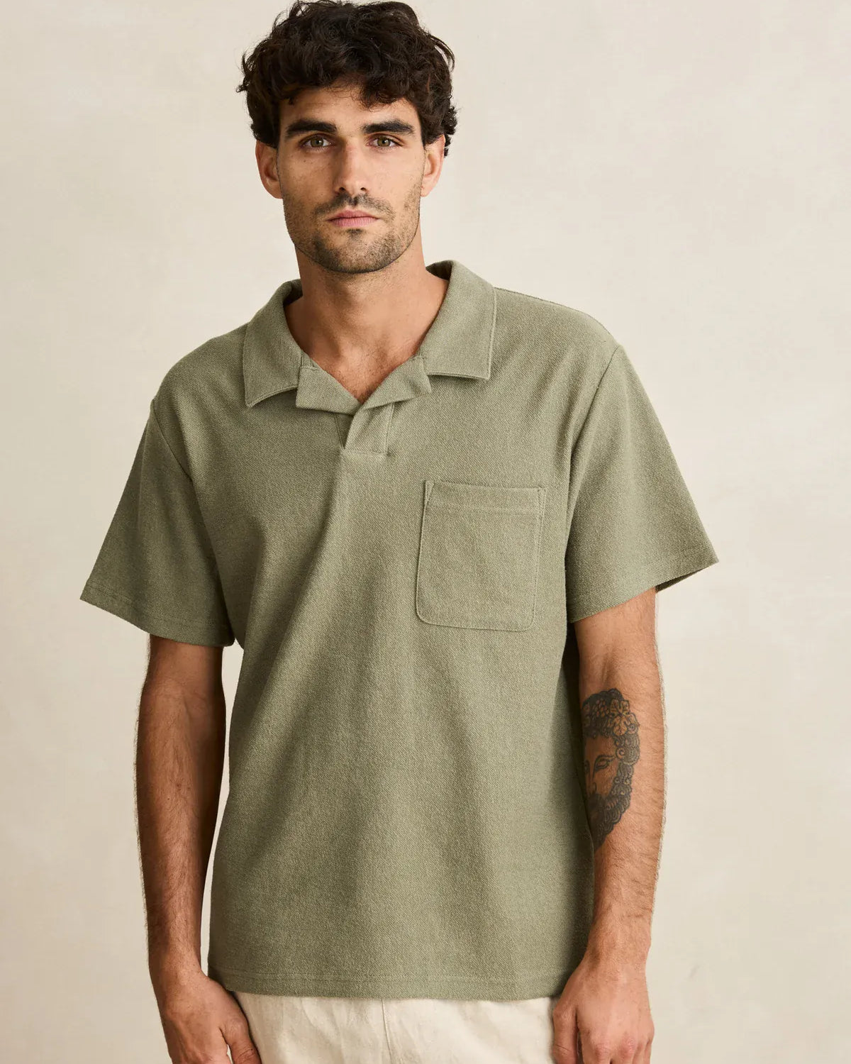Rhythm Mens Rhythm Vintage Terry Polo - Sage Rhythm Vintage Terry Polo - Sage Splash Swimwear Mens Clothing