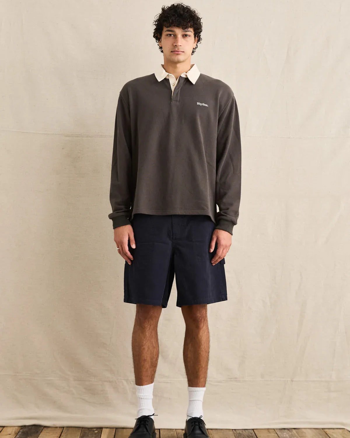Rhythm Mens Rhythm Washed Canvas Short - Midnight Rhythm Washed Canvas Short - Midnight Splash Swimwear Mens Shorts