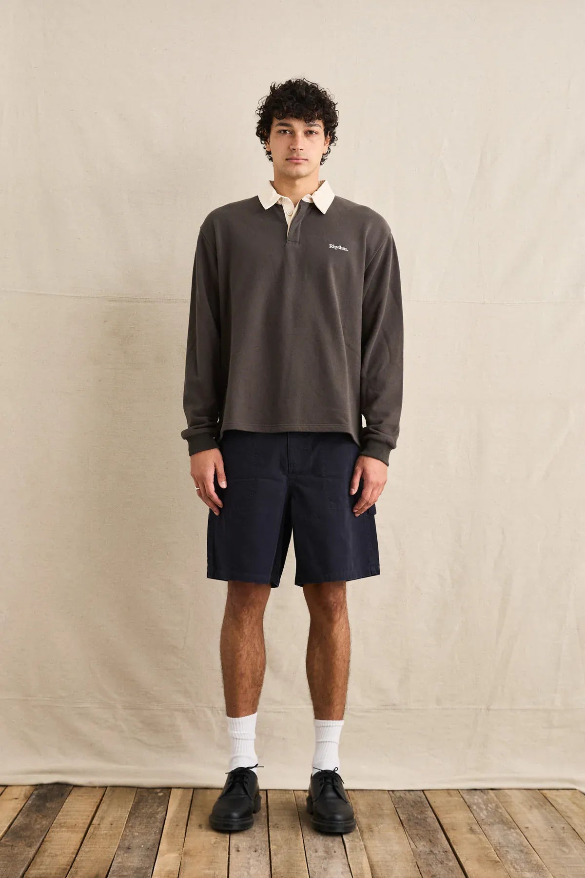 Rhythm Mens Rhythm Washed Canvas Short - Midnight Rhythm Washed Canvas Short - Midnight Splash Swimwear Mens Shorts