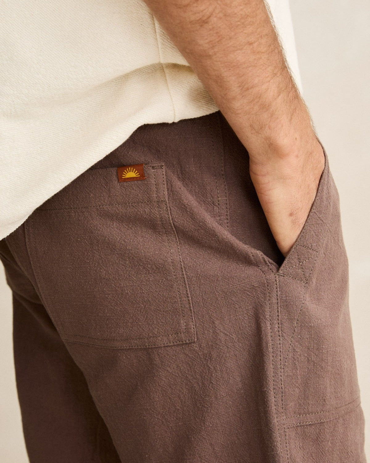 Rhythm Mens Rhythm Worn Path Textured Linen Short - Oak Rhythm Worn Path Textured Linen Short - Oak Splash Swimwear Mens Shorts