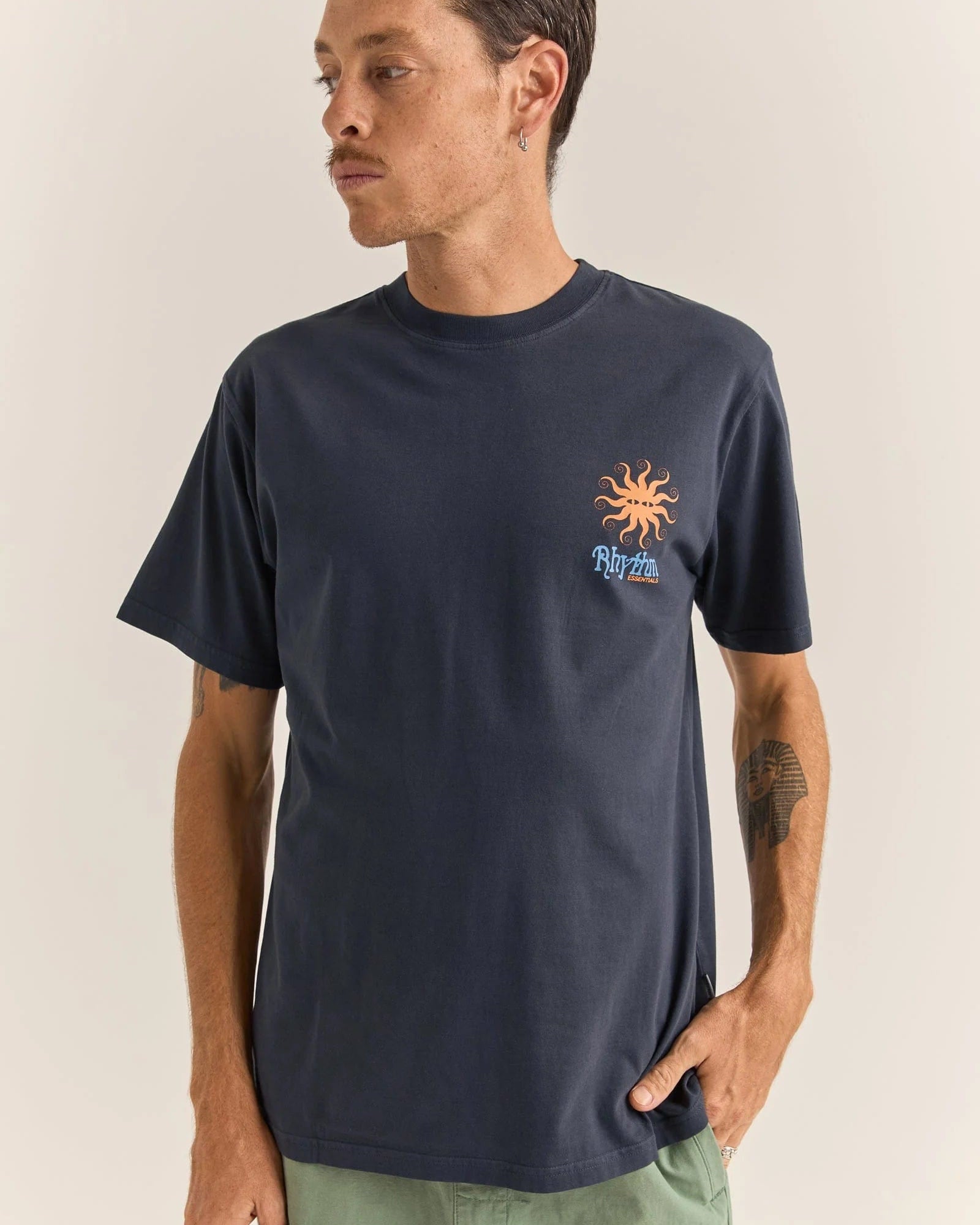 Rhythm Mens Sun Vintage Short Sleeve T-Shirt - Navy Rhythm Sun Vintage Short Sleeve T-Shirt - Navy Splash Swimwear Mens Clothing