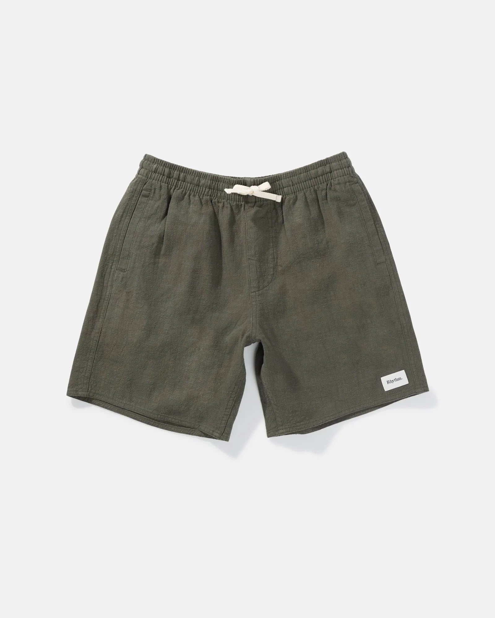 Rhythm Mens Textured Linen Jam - Olive Rhythm Textured Linen Jam - Olive Splash Swimwear Mens