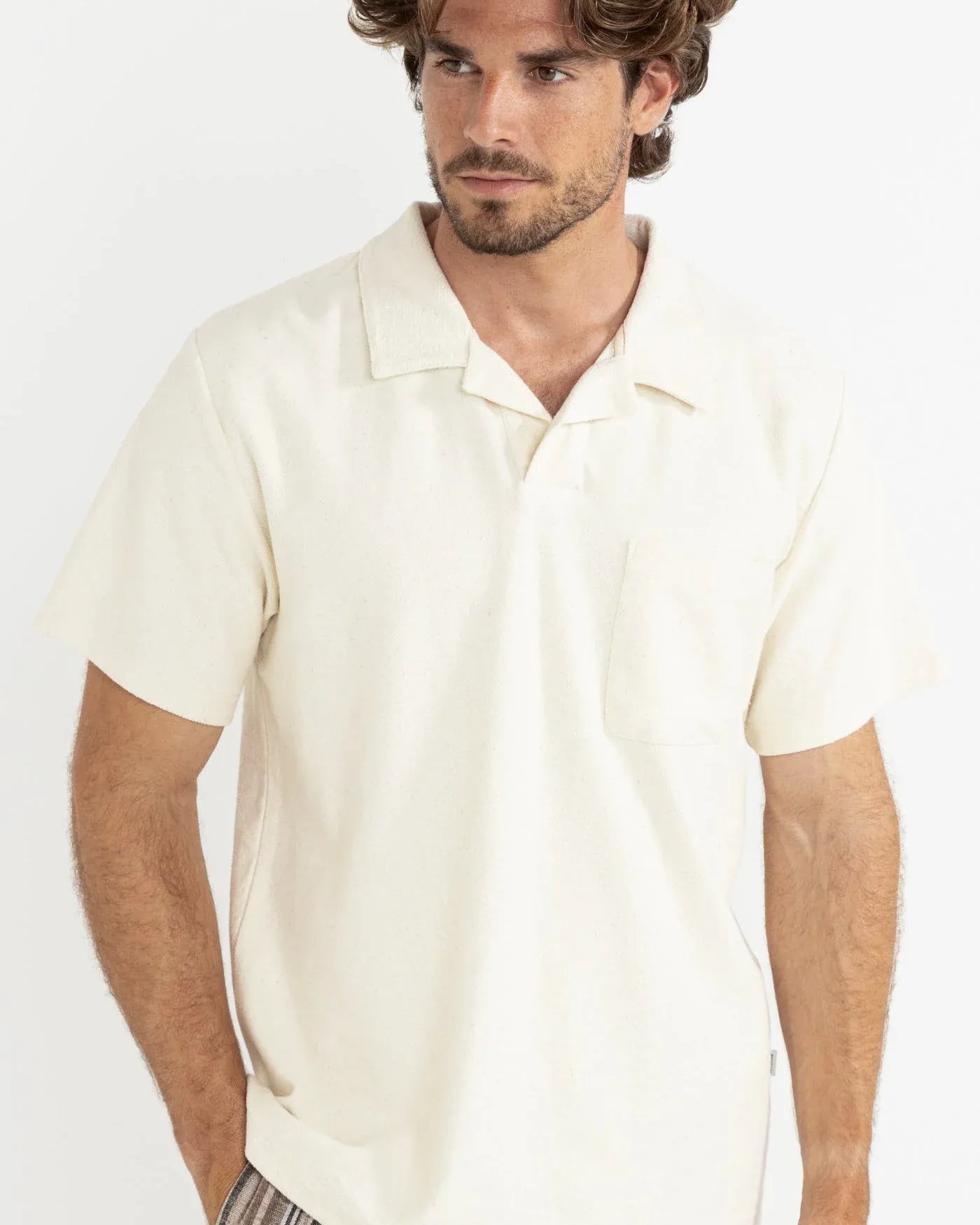 Rhythm Rhythm Vintage Terry Polo - Natural Rhythm Vintage Terry Polo - Natural Splash Swimwear Tops
