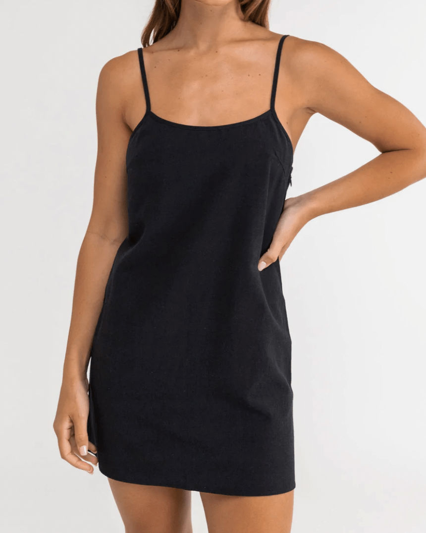 Rhythm Womens Classic Slip Dress CL22W-DR01-BLK Splash Swimwear Dresses Black / 6/XS 9360397093209