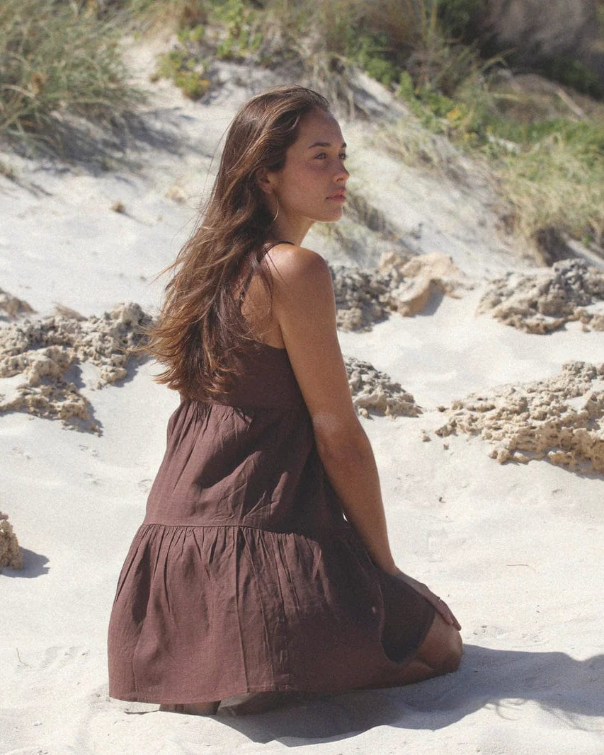 Rhythm Womens Classic Tiered Mini Dress - Chocolate Rhythm Classic Tiered Mini Dress - Chocolate Splash Swimwear Dresses