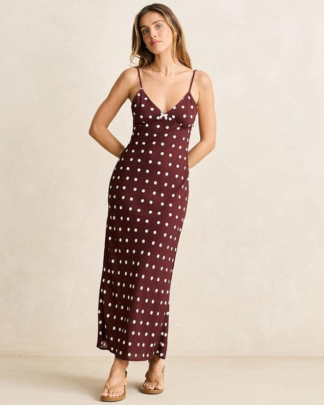Rhythm Womens Polka Dot Bias Midi Dress - Cafe Polka Dot Bias Midi Dress - Cafe Splash Swimwear