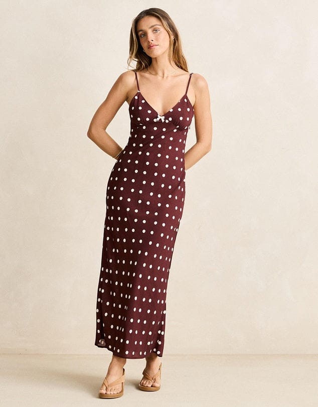 Rhythm Womens Polka Dot Bias Midi Dress - Cafe Polka Dot Bias Midi Dress - Cafe Splash Swimwear