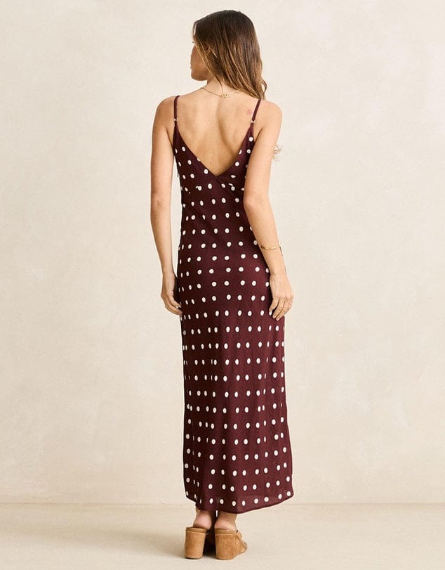 Rhythm Womens Polka Dot Bias Midi Dress - Cafe Polka Dot Bias Midi Dress - Cafe Splash Swimwear