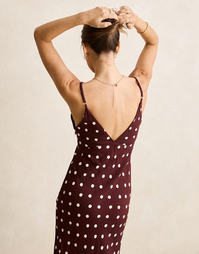 Rhythm Womens Polka Dot Bias Midi Dress - Cafe Polka Dot Bias Midi Dress - Cafe Splash Swimwear