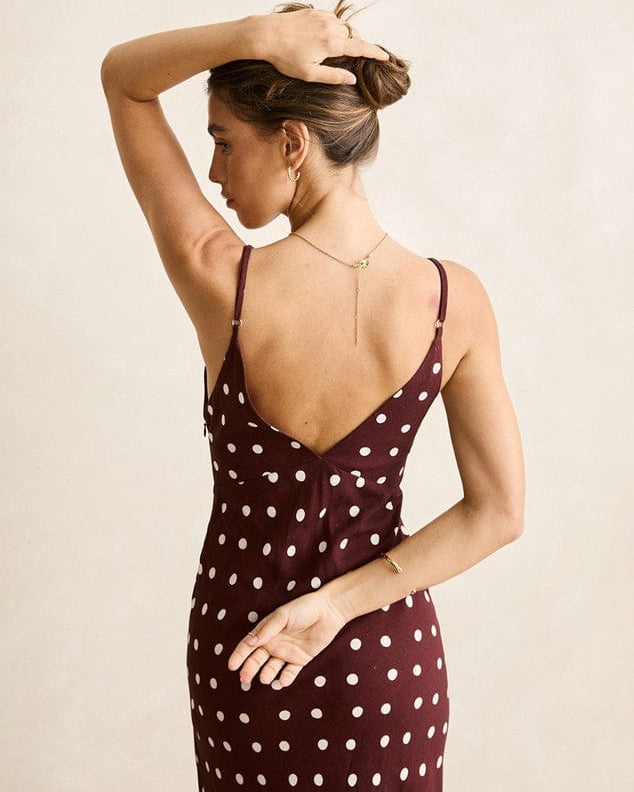 Rhythm Womens Polka Dot Bias Midi Dress - Cafe Polka Dot Bias Midi Dress - Cafe Splash Swimwear