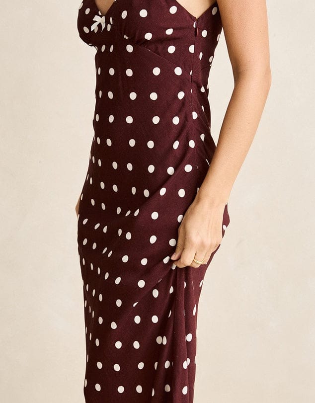 Rhythm Womens Polka Dot Bias Midi Dress - Cafe Polka Dot Bias Midi Dress - Cafe Splash Swimwear
