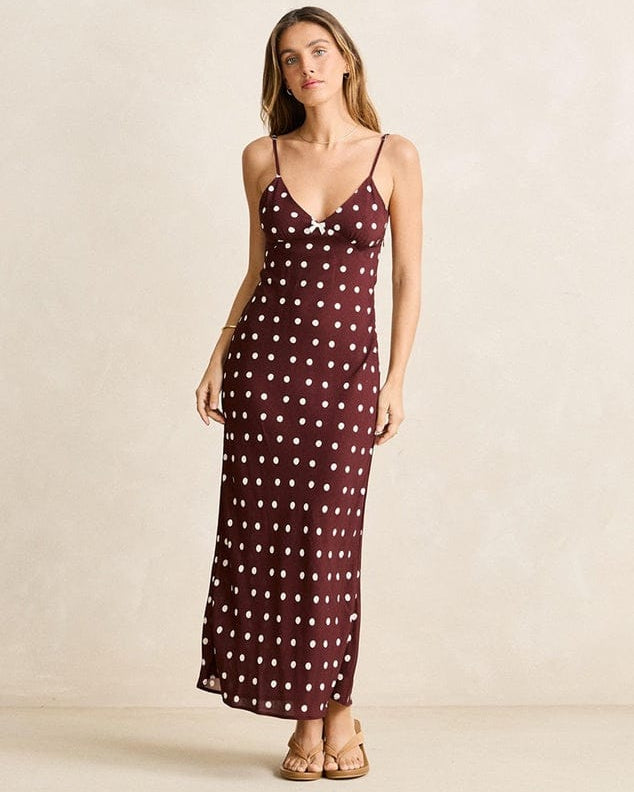 Rhythm Womens Polka Dot Bias Midi Dress - Cafe Polka Dot Bias Midi Dress - Cafe Splash Swimwear