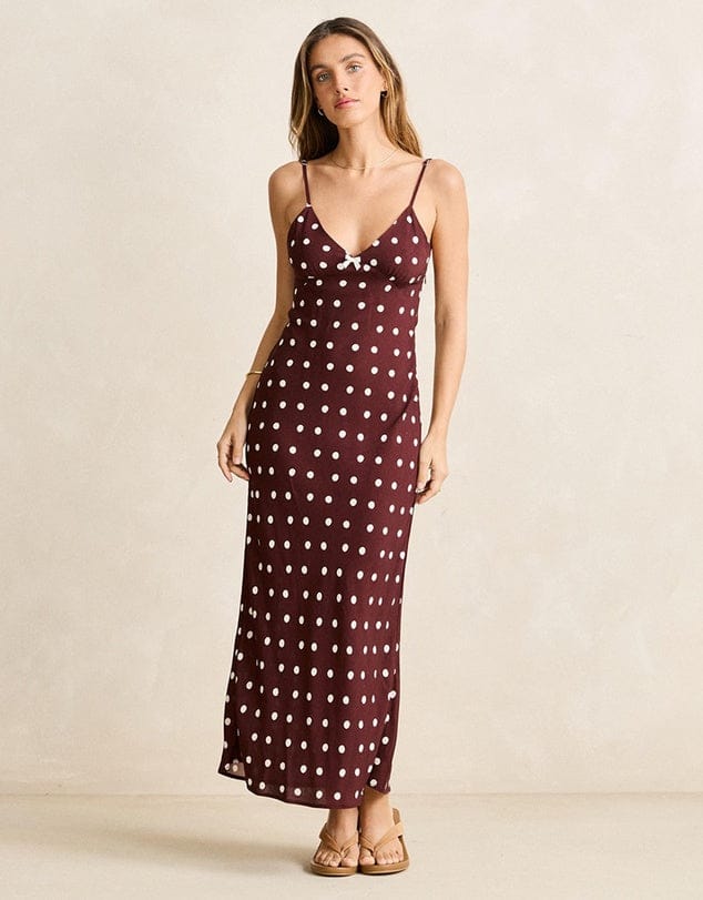 Rhythm Womens Polka Dot Bias Midi Dress - Cafe Polka Dot Bias Midi Dress - Cafe Splash Swimwear