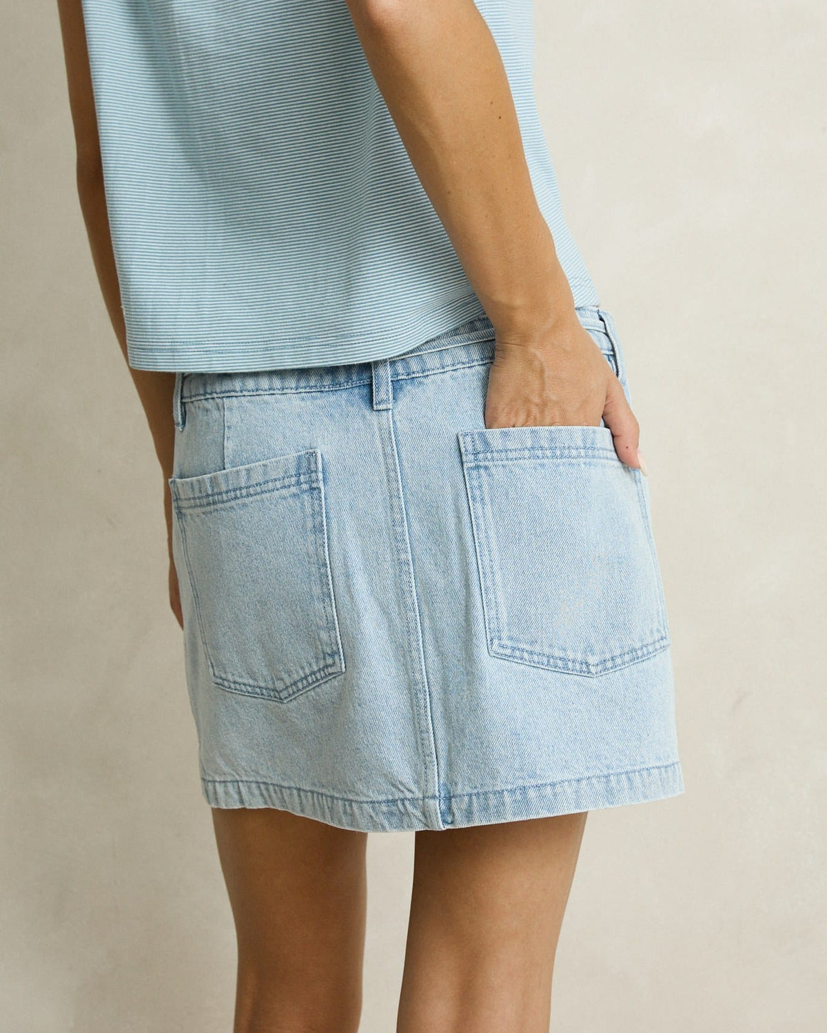 Rhythm Womens Rhythm Charlie Low Rise Mini Skirt - Light Wash Rhythm Charlie Low Rise Mini Skirt Light Wash Splash Swimwear Skirt