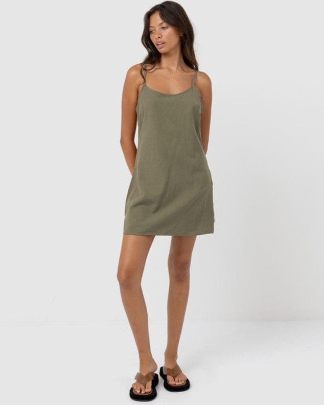Rhythm Womens Rhythm Classic Slip Dress - Olive Rhythm Classic Slip Dress - Olive Splash Swimwear Dresses