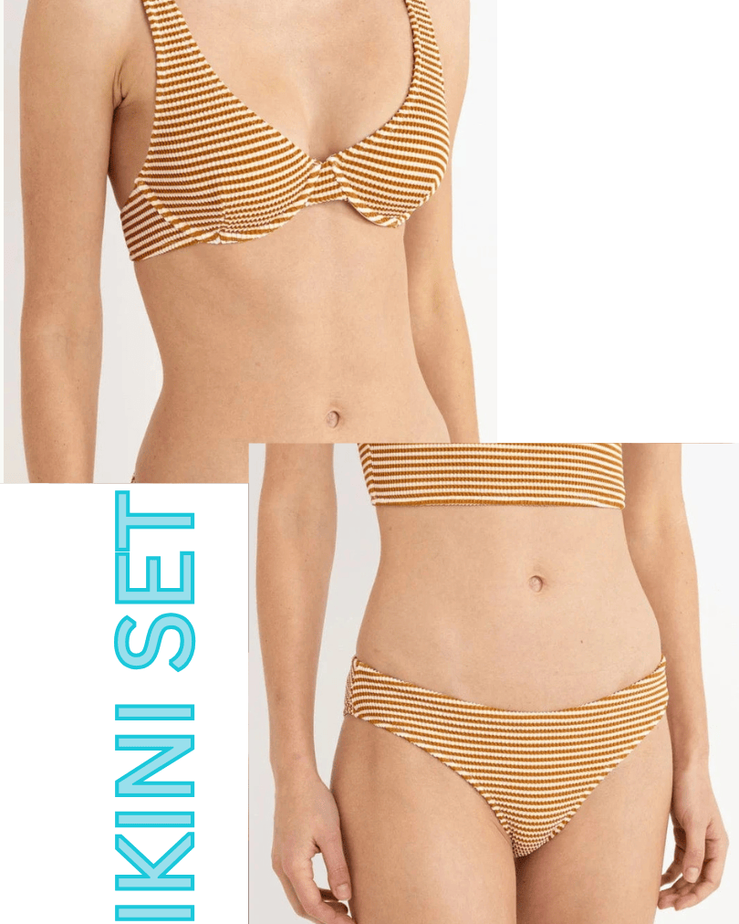 Rhythm Womens Rhythm Cove Stripe Underwire Top & Pant Bikini Set - Caramel Rhythm Cove Stripe Underwire Top & Pant Bikini Set - Caramel Splash Swimwear Bikini Set