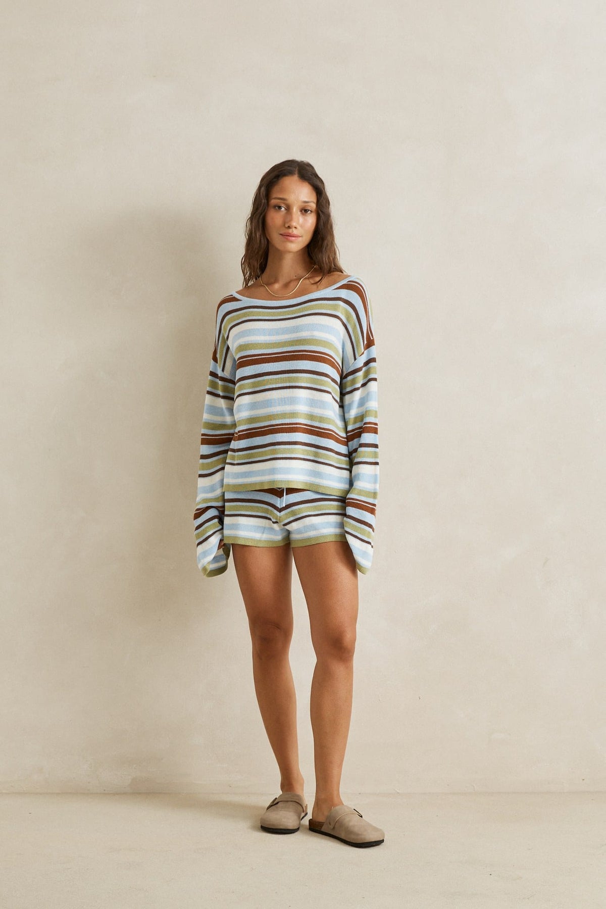 Rhythm Womens Rhythm Frankie Stripe Knit Short - Marine Green Rhythm Frankie Stripe Knit Short Marine Green Splash Swimwear Shorts