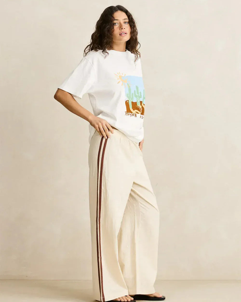 Rhythm Womens Rhythm Hanalei Beach Pant - Cream Rhythm Hanalei Beach Pant - Cream Splash Swimwear