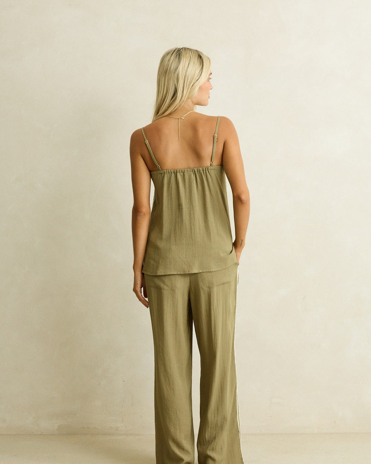 Rhythm Womens Rhythm Linen Lace Track Pant - Olive Rhythm Linen Lace Track Pant Olive Splash Swimwear Womens Pants