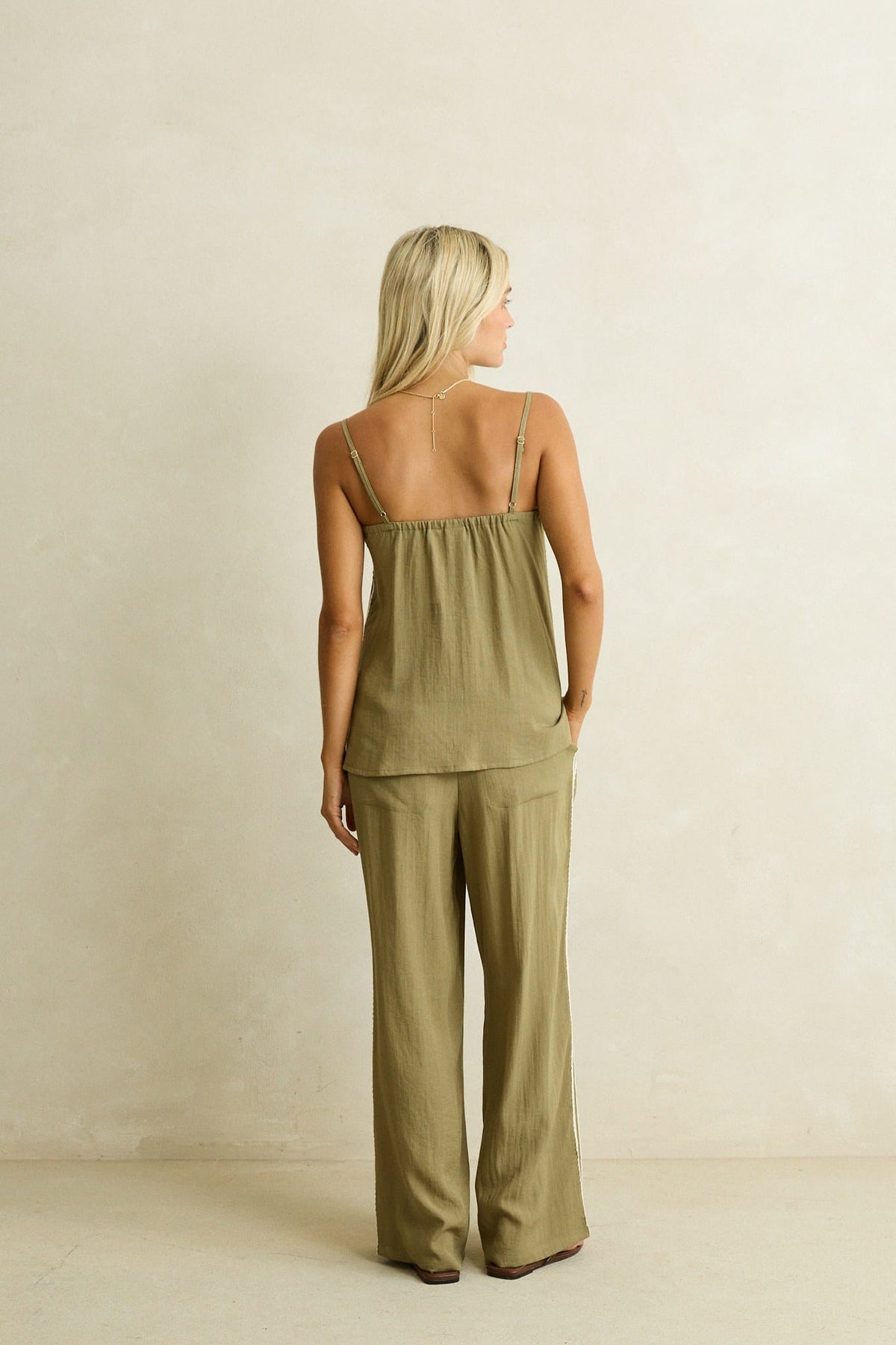 Rhythm Womens Rhythm Linen Lace Track Pant - Olive Rhythm Linen Lace Track Pant Olive Splash Swimwear Womens Pants