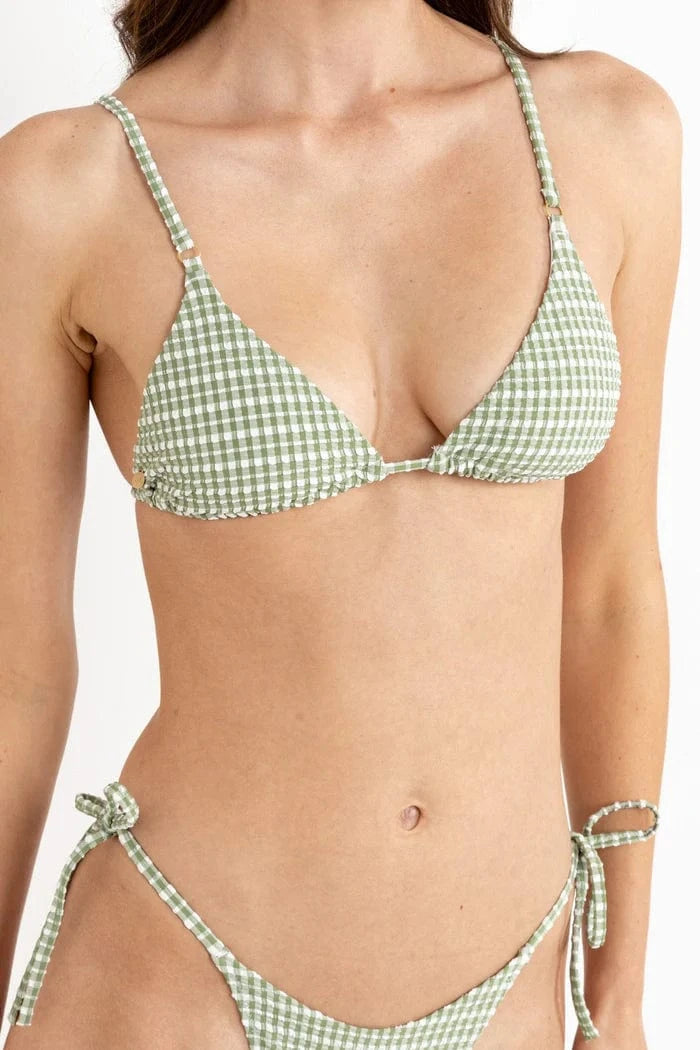 Rhythm Womens Rhythm Lola Check Slide Tri Top - Green Rhythm Lola Check Slide Tri Top - Green Splash Swimwear Bikini Tops