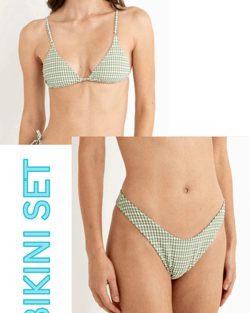 Rhythm Womens Rhythm Lola Check Slide Tri Top & Hi Cut Pant Bikini Set - Green Rhythm Lola Check Slide Tri Top & Hi Cut Pant Bikini Set - Green Splash Swimwear Bikini Set 12/L 1000028919