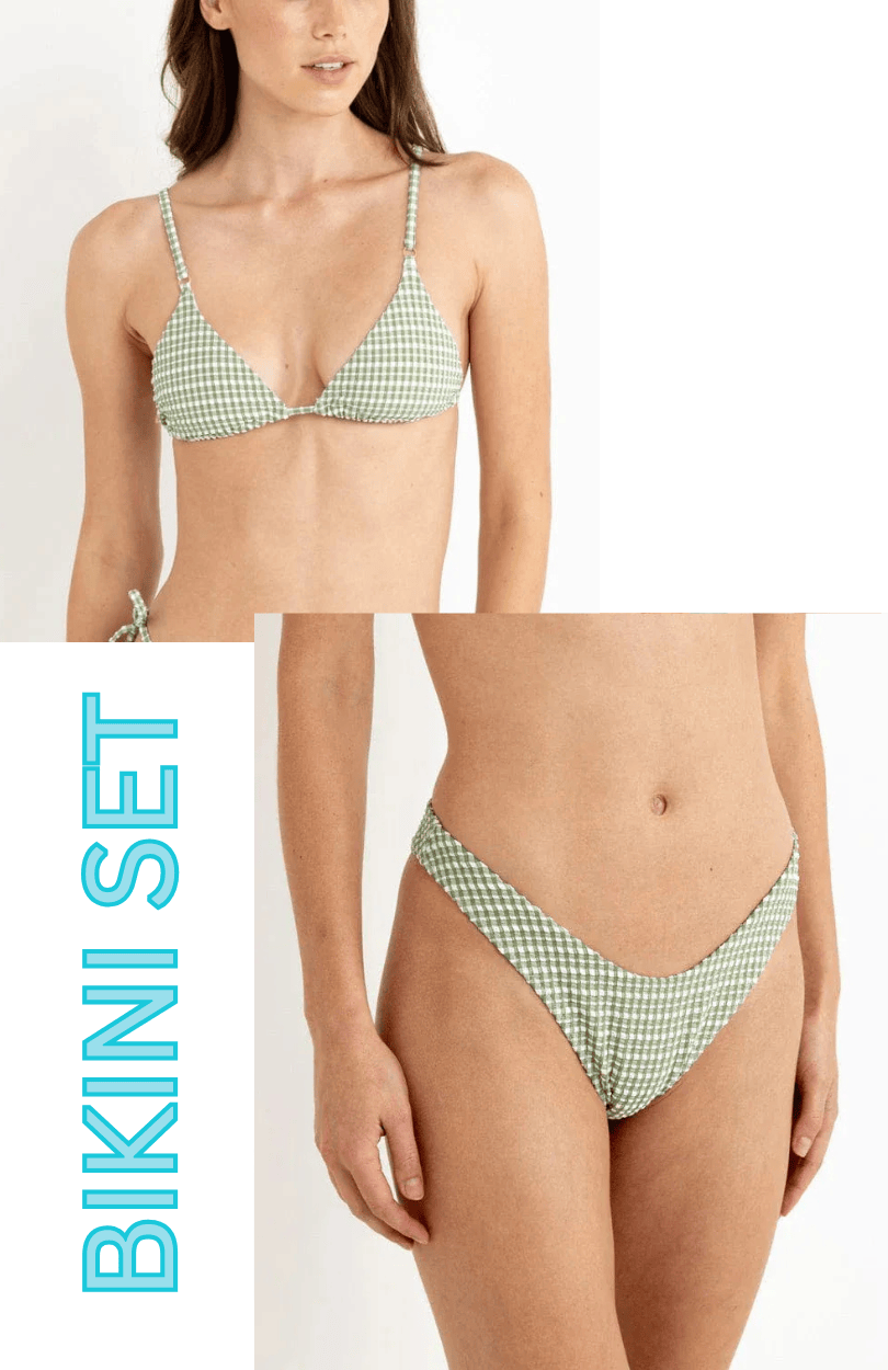 Rhythm Womens Rhythm Lola Check Slide Tri Top & Hi Cut Pant Bikini Set - Green Rhythm Lola Check Slide Tri Top & Hi Cut Pant Bikini Set - Green Splash Swimwear Bikini Set 12/L 1000028919