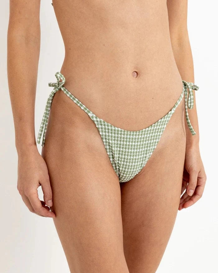 Rhythm Womens Rhythm Lola Check Tie Side Hi Cut Pant - Green Rhythm Lola Check Tie Side Hi Cut Pant - Green Splash Swimwear Bikini Bottoms