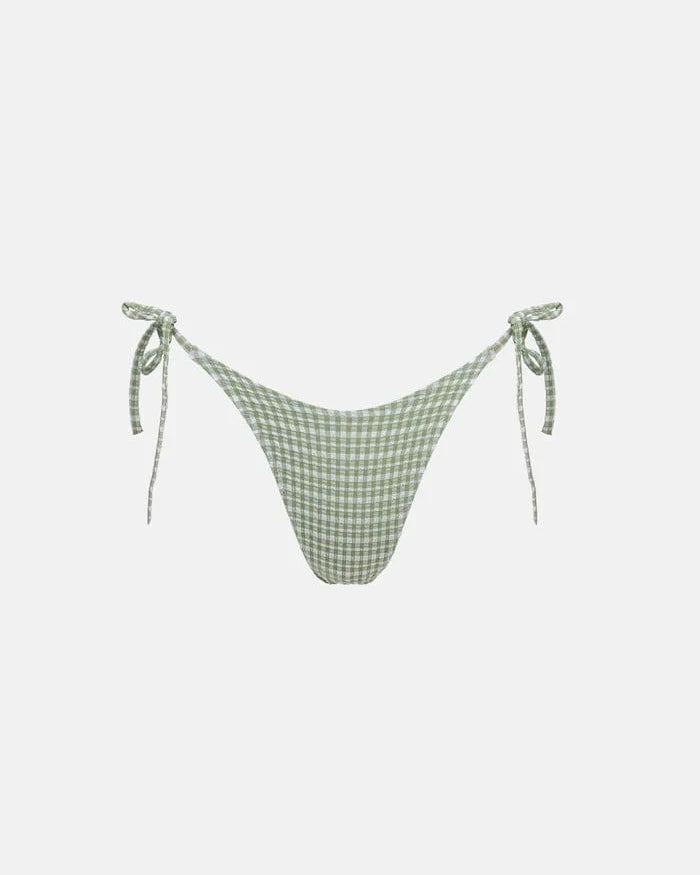 Rhythm Womens Rhythm Lola Check Tie Side Hi Cut Pant - Green Rhythm Lola Check Tie Side Hi Cut Pant - Green Splash Swimwear Bikini Bottoms
