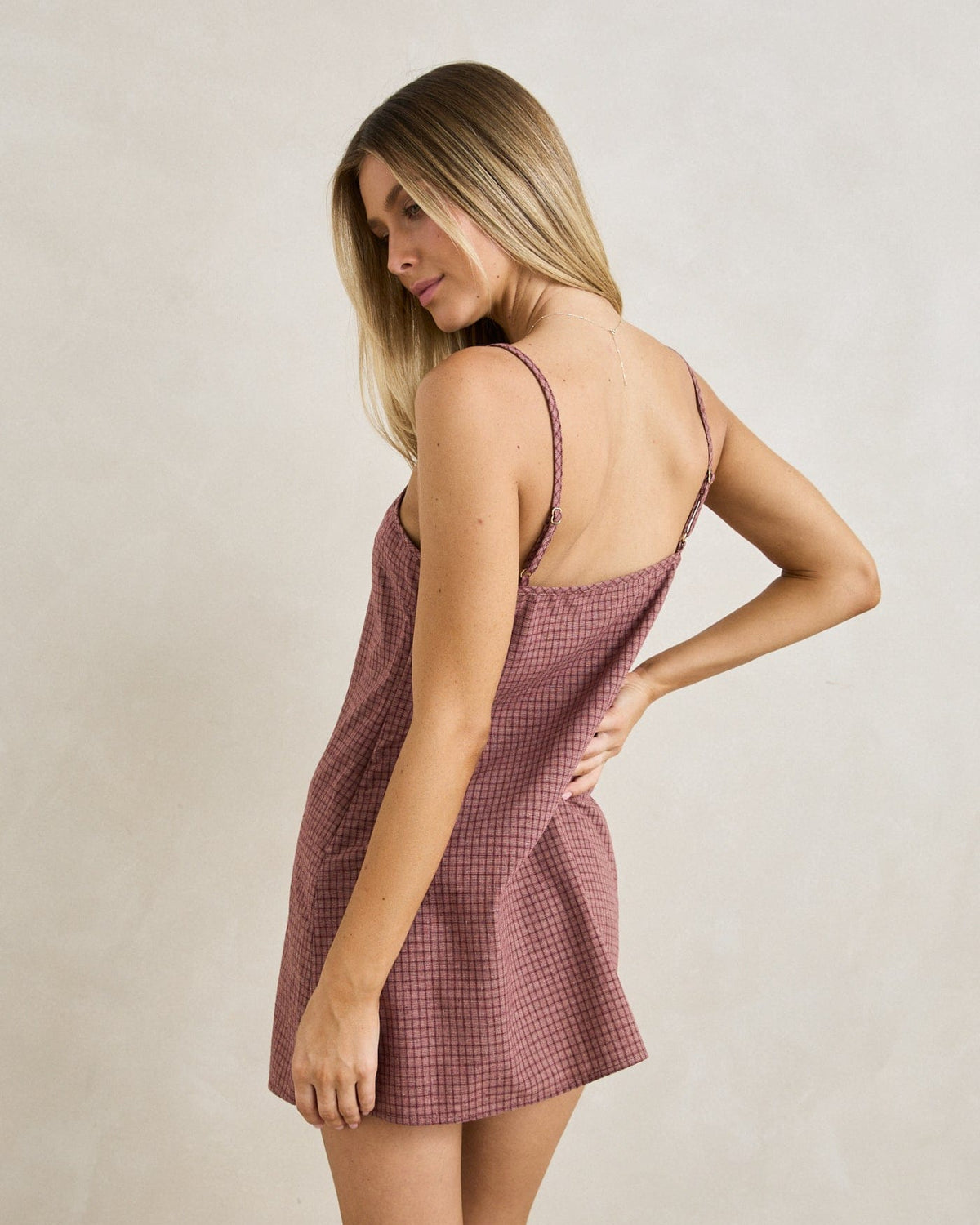 Rhythm Womens Rhythm Lucy Check Slip Mini Dress - Rust Rhythm Lucy Check Slip Mini Dress Rust Splash Swimwear Dresses
