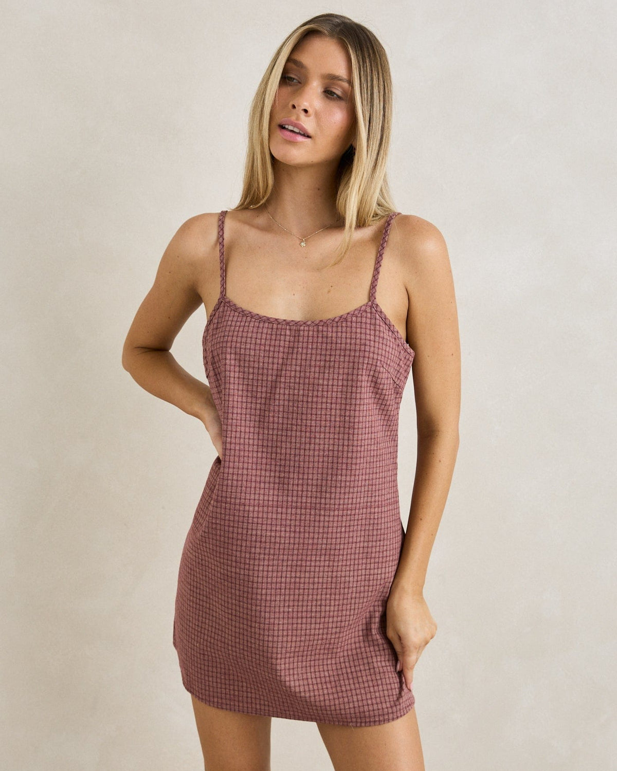 Rhythm Womens Rhythm Lucy Check Slip Mini Dress - Rust Rhythm Lucy Check Slip Mini Dress Rust Splash Swimwear Dresses