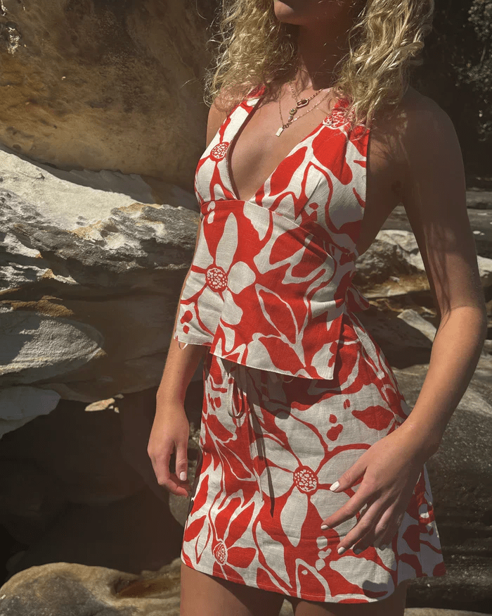 Rhythm Womens Rhythm Poppy Mini Skirt - Red Rhythm Poppy Mini Skirt - Red Splash Swimwear