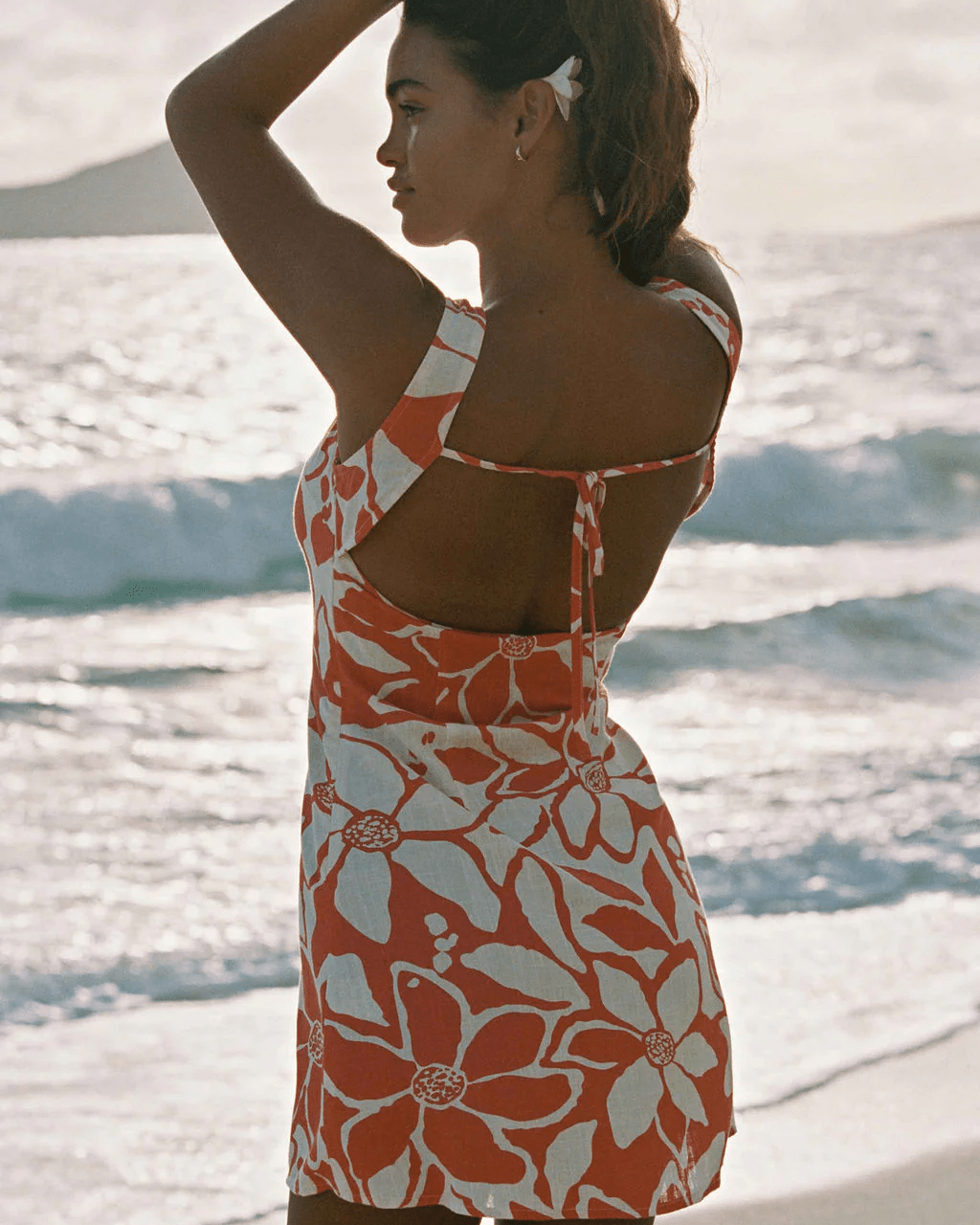 Rhythm Womens Rhythm Poppy Tie Back Mini Dress - Red Rhythm Poppy Tie Back Mini Dress - Red Splash Swimwear