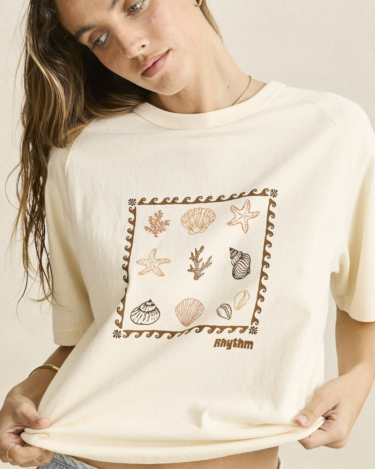 Rhythm Womens Rhythm Sea Ranch Shell Tee - Vintage White Rhythm Sea Ranch Shell Tee Vintage White Splash Swimwear Womens Tees