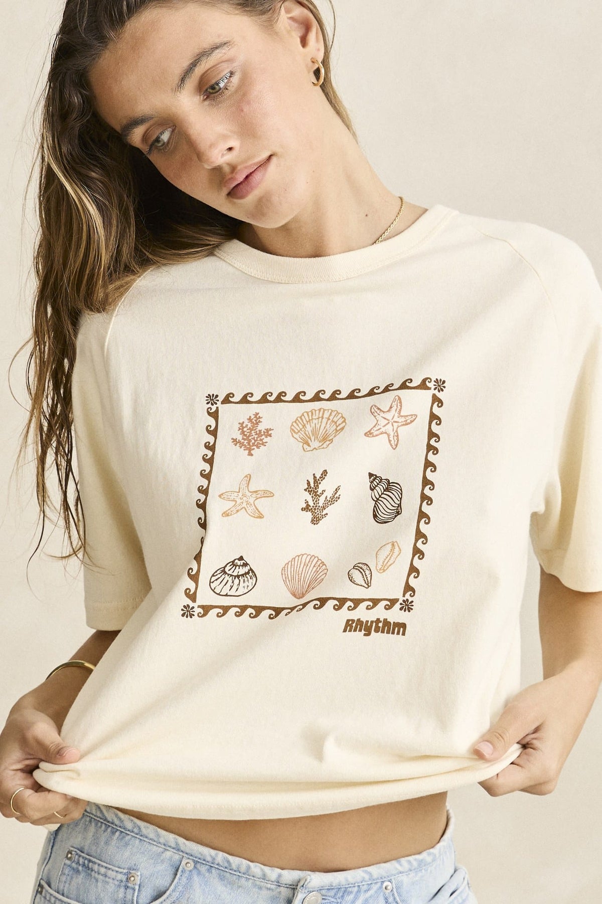 Rhythm Womens Rhythm Sea Ranch Shell Tee - Vintage White Rhythm Sea Ranch Shell Tee Vintage White Splash Swimwear Womens Tees