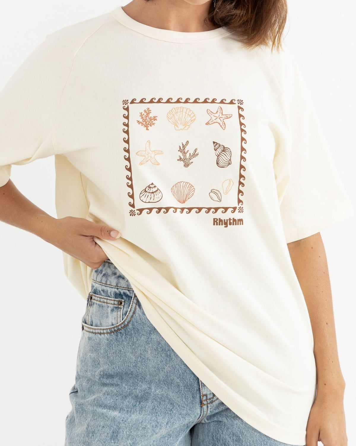 Rhythm Womens Rhythm Sea Ranch Shell Tee - Vintage White Rhythm Sea Ranch Shell Tee Vintage White Splash Swimwear Womens Tees