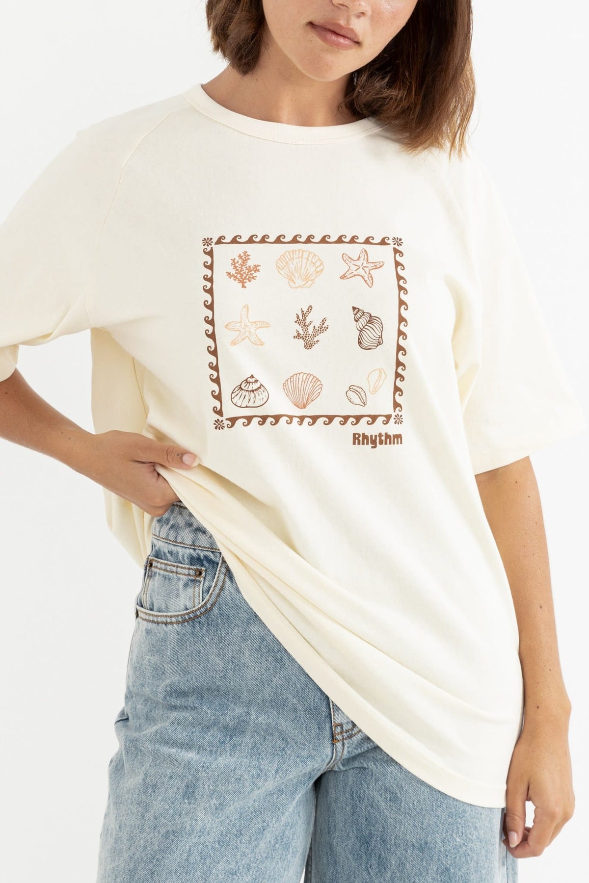 Rhythm Womens Rhythm Sea Ranch Shell Tee - Vintage White Rhythm Sea Ranch Shell Tee Vintage White Splash Swimwear Womens Tees