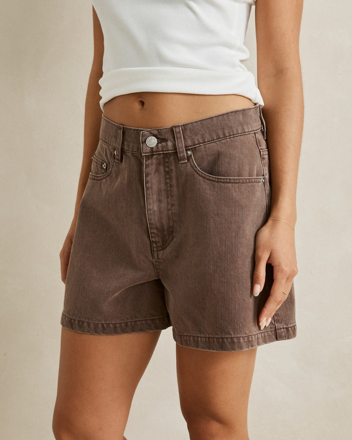 Rhythm Womens Rhythm Staple Denim Short - Chocolate Rhythm Staple Denim Short Chocolate Splash Swimwear Shorts