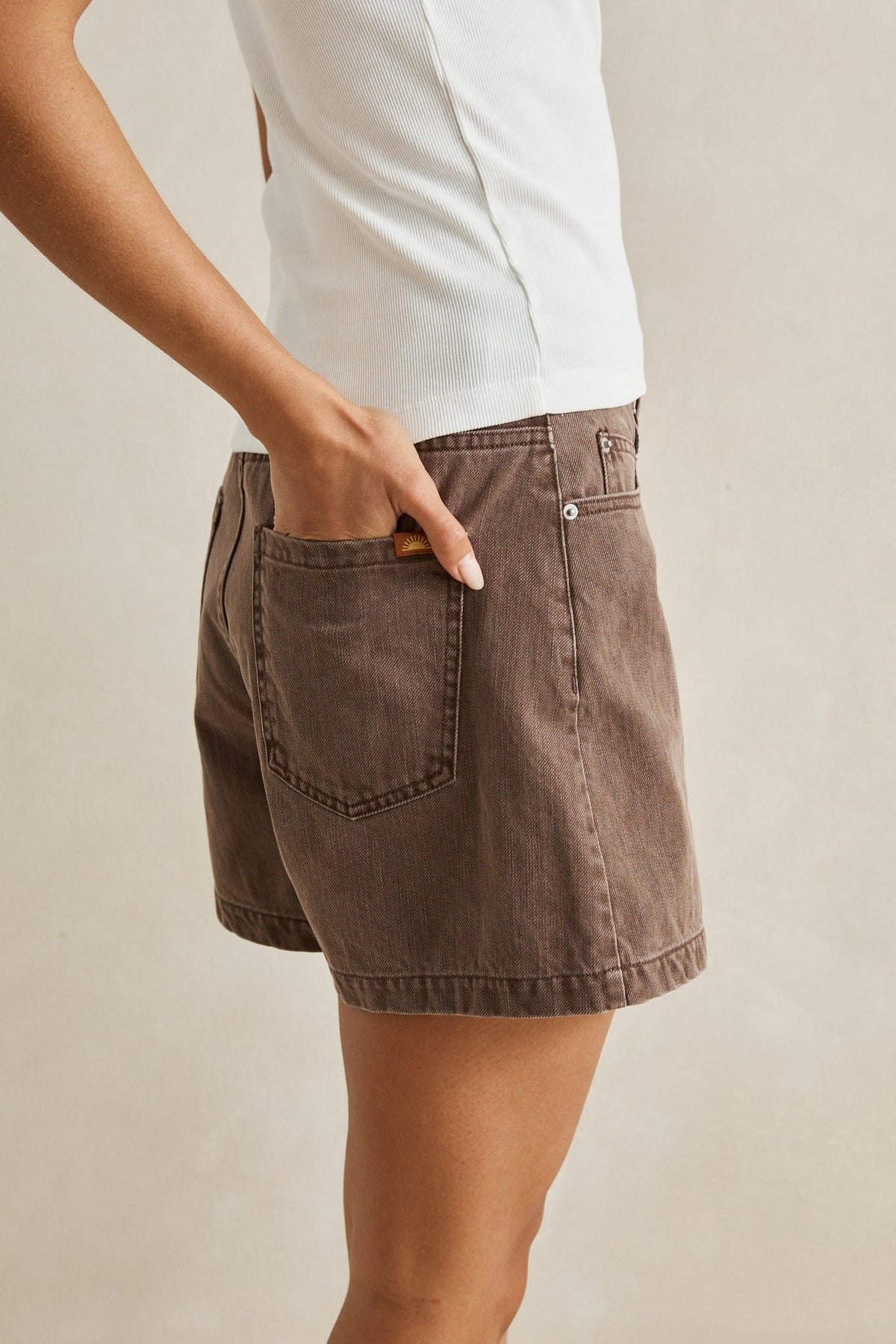 Rhythm Womens Rhythm Staple Denim Short - Chocolate Rhythm Staple Denim Short Chocolate Splash Swimwear Shorts