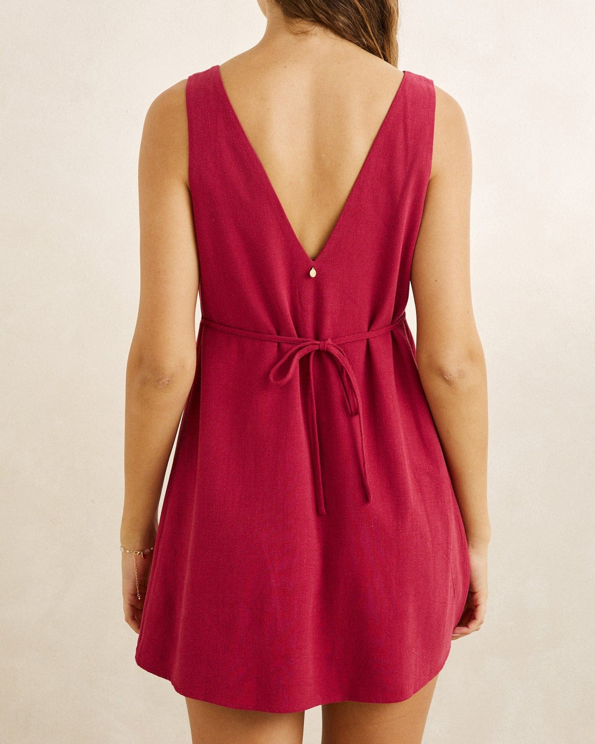 Rhythm Womens Rhythm Sunny Days Linen Mini Dress - Wine Rhythm Sunny Days Linen Mini Dress Wine Splash Swimwear Dresses