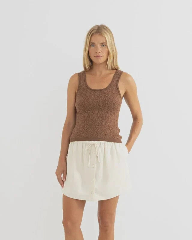 Rhythm Womens Rhythm Sunset Scoop Neck Knit Tank - Chocolate Rhythm Sunset Scoop Neck Knit Tank - Chocolate Splash Swimwear