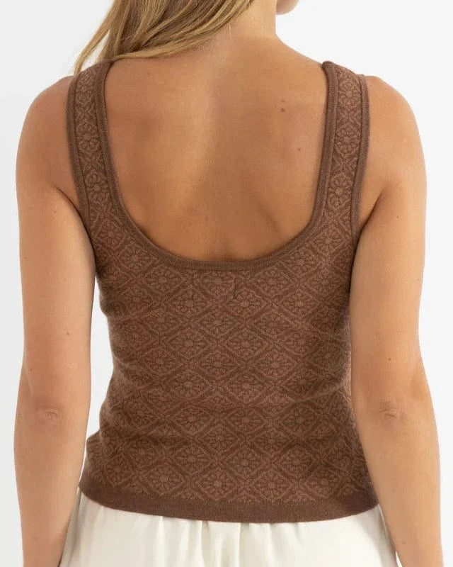 Rhythm Womens Rhythm Sunset Scoop Neck Knit Tank - Chocolate Rhythm Sunset Scoop Neck Knit Tank - Chocolate Splash Swimwear